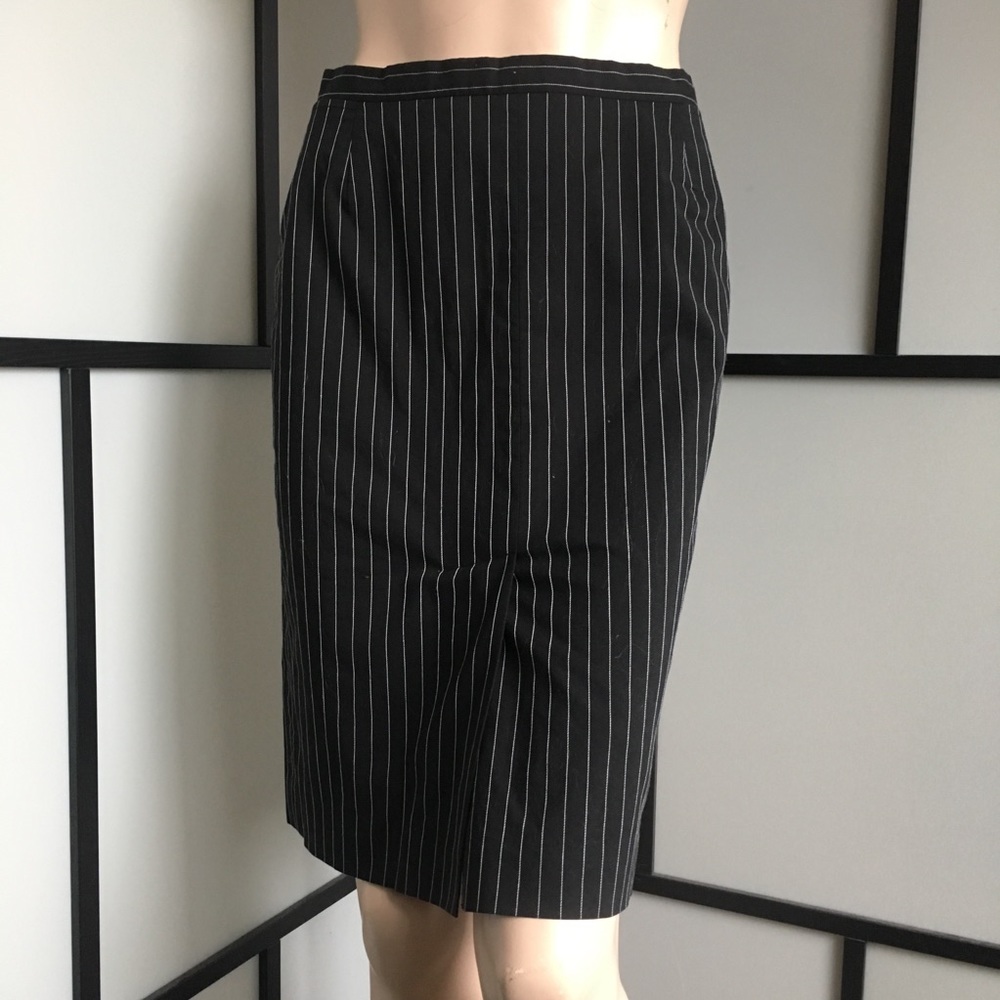 Long Black & White Pinstripe Pencil Skirt